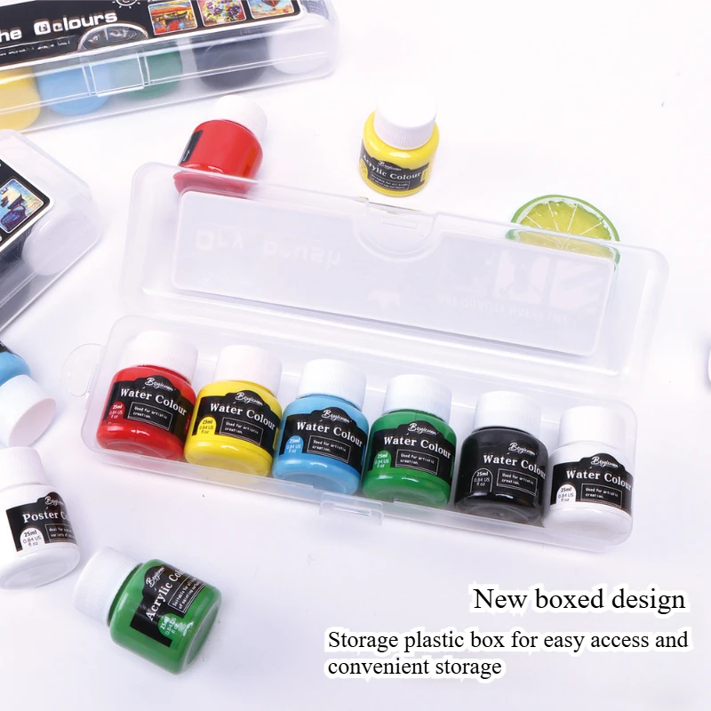 25ml/6colors Acrylic Glass Textile Gouache Poster Watercolor Pigment Sun-resistant and Waterproofing for Painting Decoration