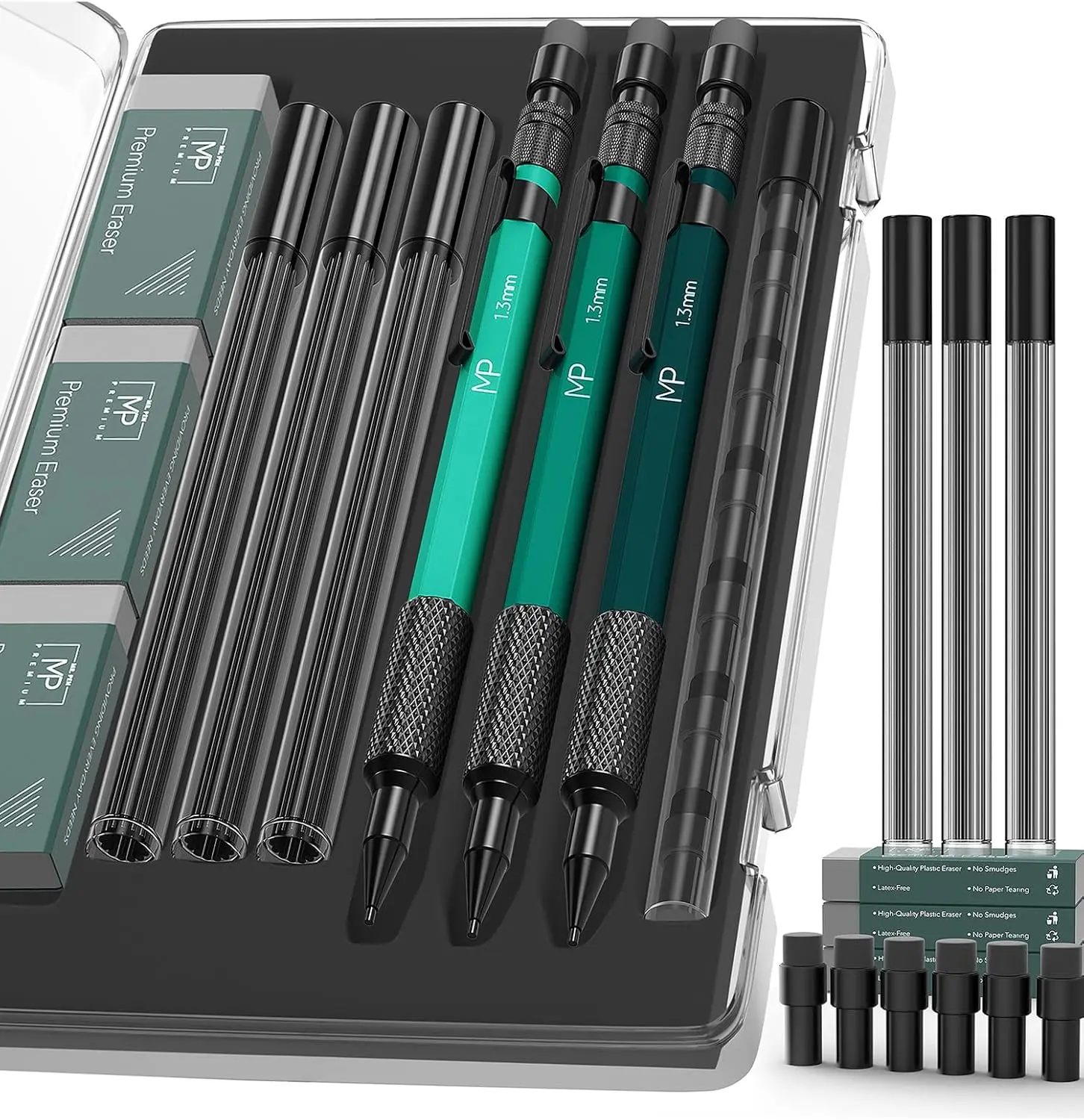 

3 Pack 1.3 mm Mechanical Pencil Set with Lead Refills & Erasers, Perfect for Sketching & Technical Drawing