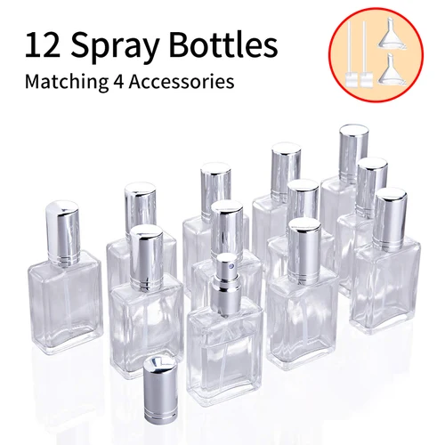 12 Uds + 4 accesorios 15ml recarga portátil atomizador de aroma de Perfume botellas de Spray vacías con 12 botellas de Spray, 2 embudos, 2 cuentagotas