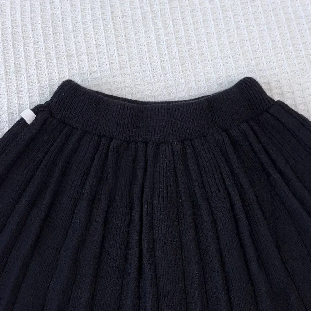 Children\'s Clothing Daily Striped Black Fungus Edge Knitted Cardigan+Solid Color Short Skirt Two-piece Sets Kids Clothes Girls