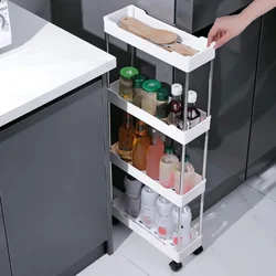 Hot 3/4 Tier Rolling Utility Cart Storage Shelf Movable Gap Storage Rack Kitchen Bathroom Slim Slide Organizer Shelf Livingroom