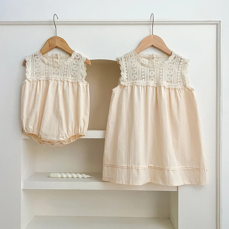 Family Matching Sister Clothing Summer Girls Clothes Kids Sleeveless Lace Princess Girl Dress Baby Romper Outfit