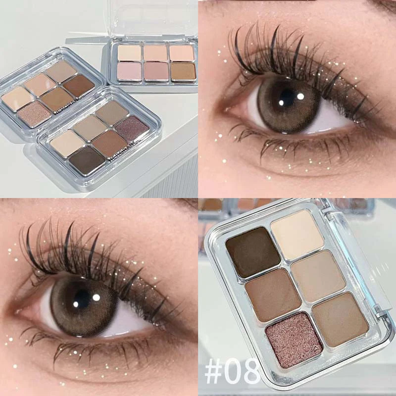 Herorange-Placa de sombra de ojos de 6 colores, brillo fino mate de baja saturación, perlado, gusano de seda para dormir, brillo, placa de aseo