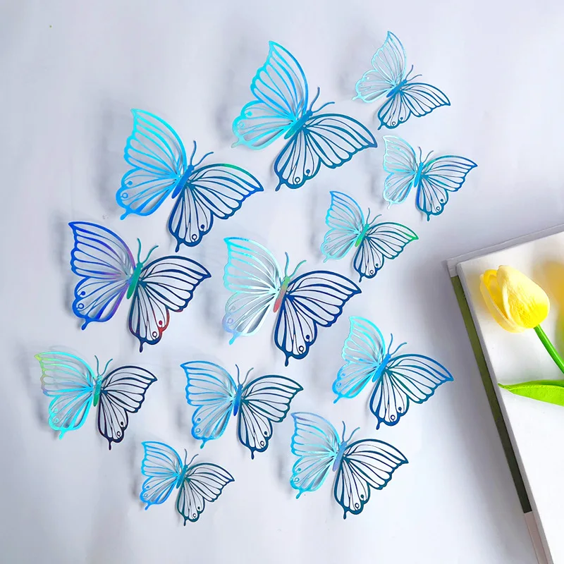 12 Pcs/lot 3D Hollow Butterfly Wall Sticker Bedroom Living Room Home Decor Paper Butterfly Wall Decals for Party Wedding Decor