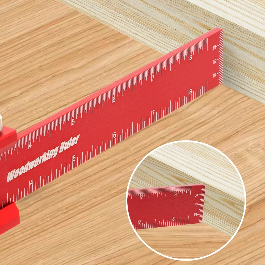 Woodworking Tools Ruler - Pocket Ruler Layout Tool Aluminum Precision Ruler with T-Track Metal Slide Stops,Inch and Metric Scale