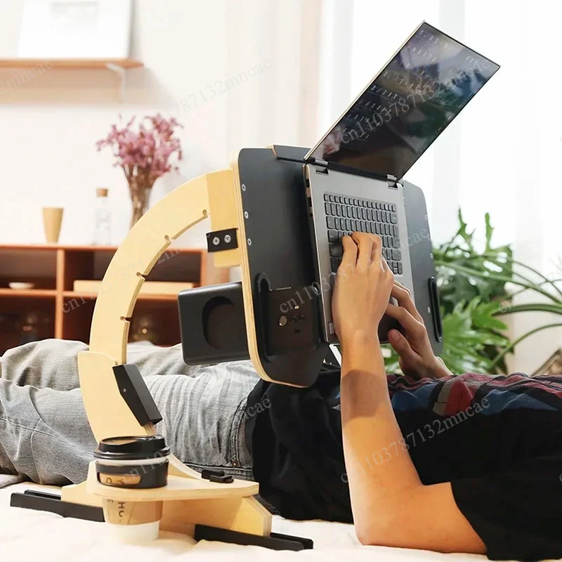 Multi-functional Reclining Desk, Made of Wood, 360° Adjustable Laptop Stand Desktop Computer Stand, Portable and Foldable Stand