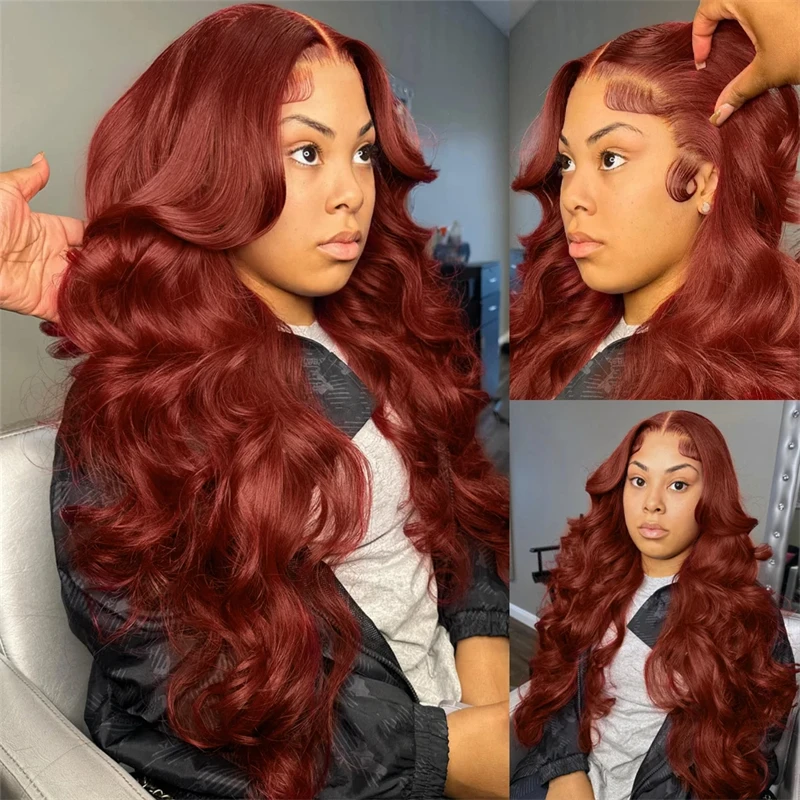 Reddish Brown Body Wave 13x4 Lace Front Human Hair Wigs Brazilian 32 34 Inch HD Transparent Lace Frontal Wig For Women