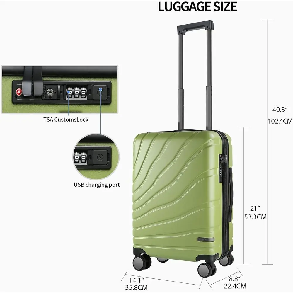 Expandable Hard Shell Spinner Luggage with TSA Lock, 20 Green Carry-On Approved by Airlines