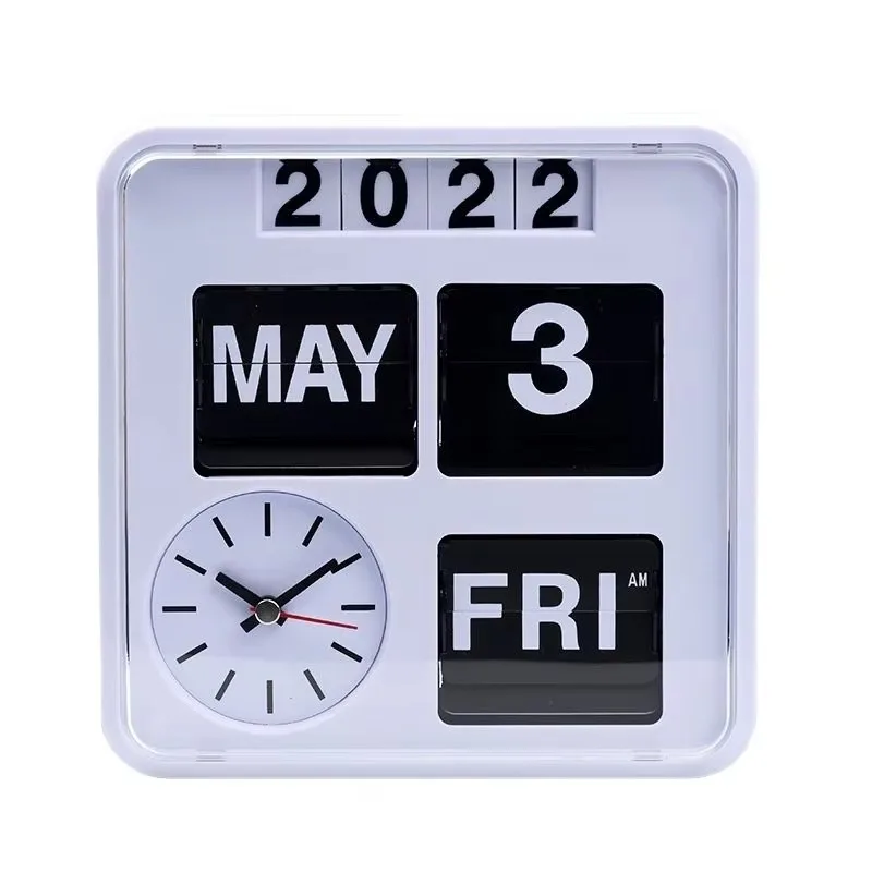 Simple retro large automatic flip calendar home decoration wall clock