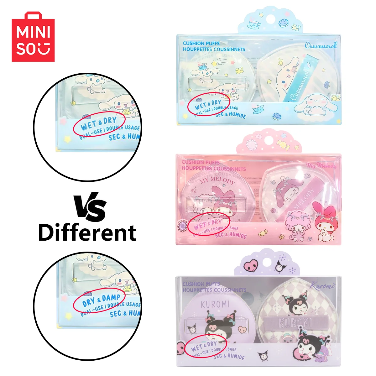 MINISO Super Large Cotton Candy Luchtkussen Poederdons 2-pack - Opbergdoos Duurzaam en gemakkelijk aan te brengen make-up