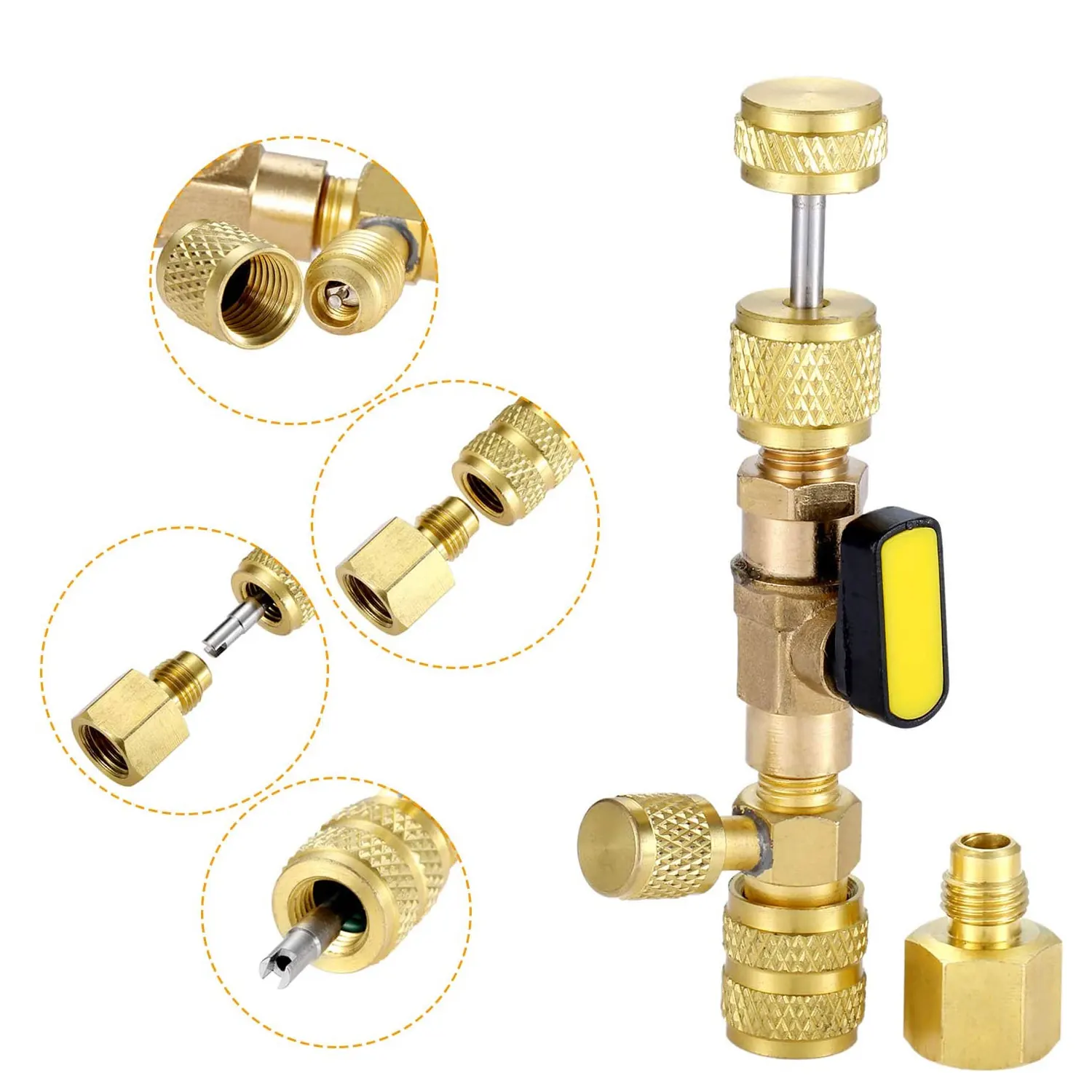 Valve Core Remover/Installer with Dual Size SAE 1/4 & 5/16 Port Air Conditioning Line Repair Tools for HVAC R32 R410A