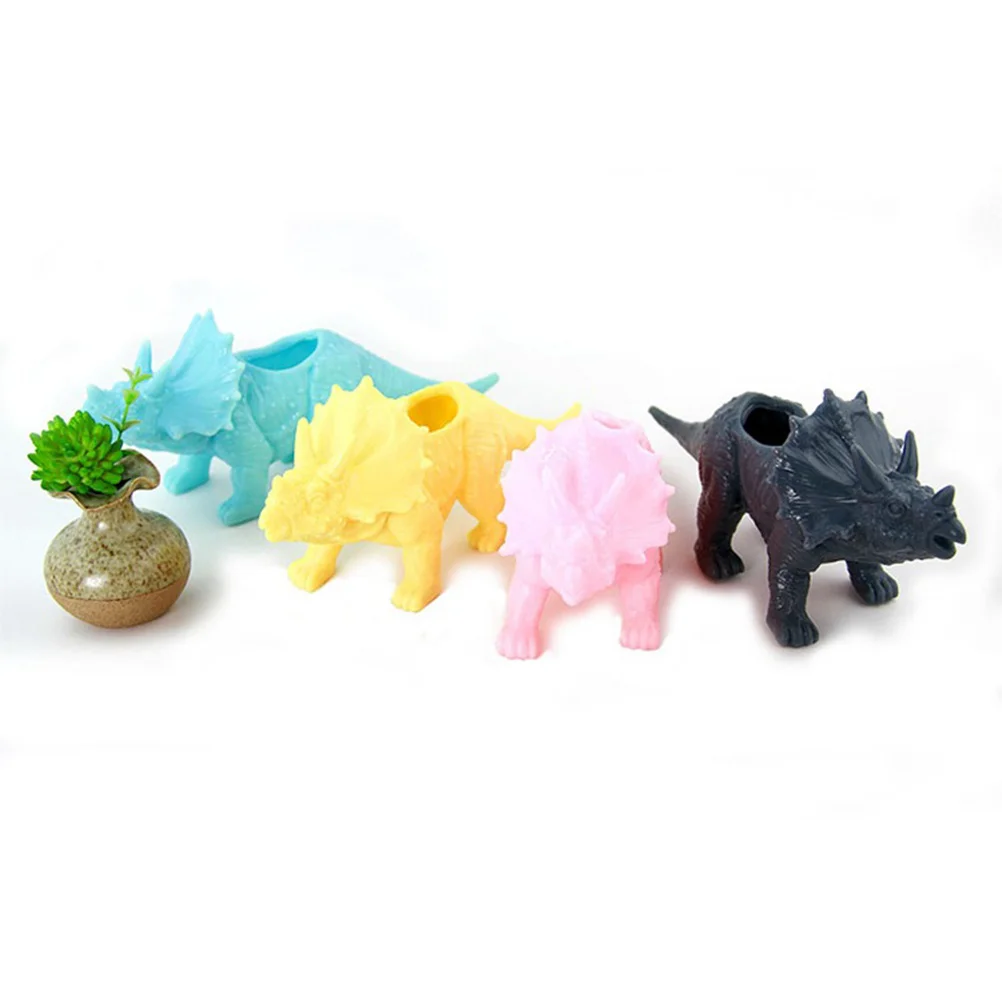

Creative Simulated Triceratops Plastic Flowerpot Grey Mini Succulent Container Durable Home Office Ornament Gift