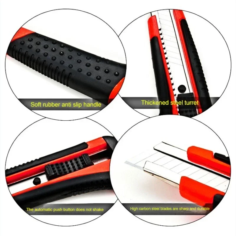 Heavy Duty Utility Knife Rubber Handle Retractable Cutter with Snapoff Blade for Carpet Plastic Unboxing and Cutting 1Pc