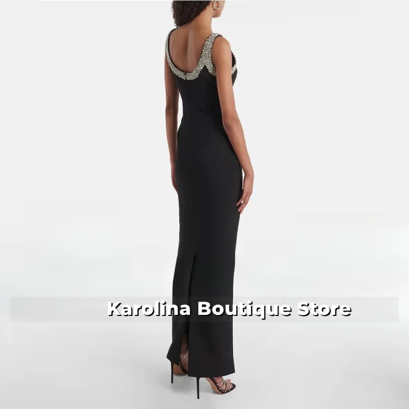 Sexy Black Evening Gown For Women Mermaid Formal Party Dress Floor Length Saudi Dress Straps Beading Prom Dress