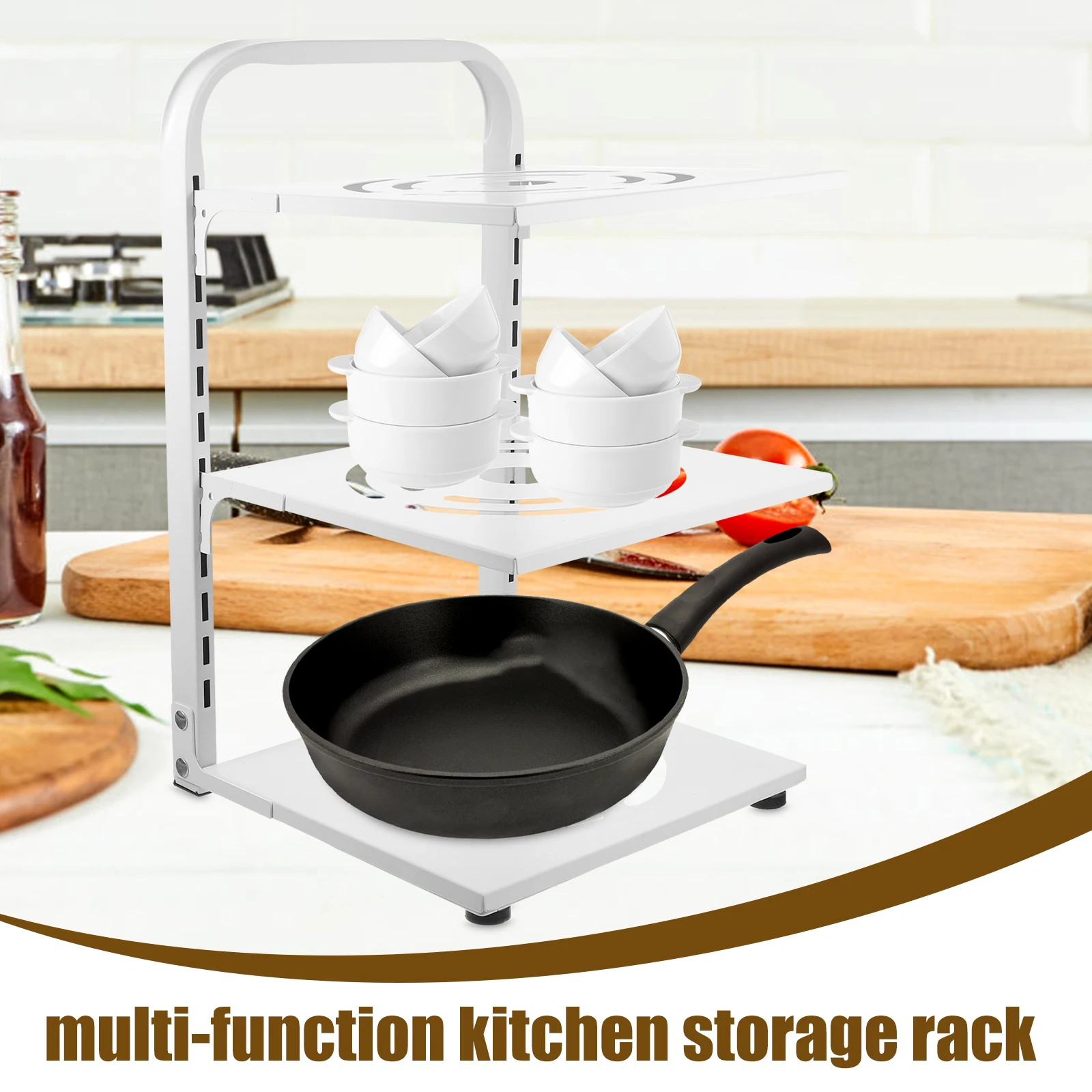 

Adjustable Pot and Basin Rack Organizer Pan Racks for Kitchen Countertop Scalable