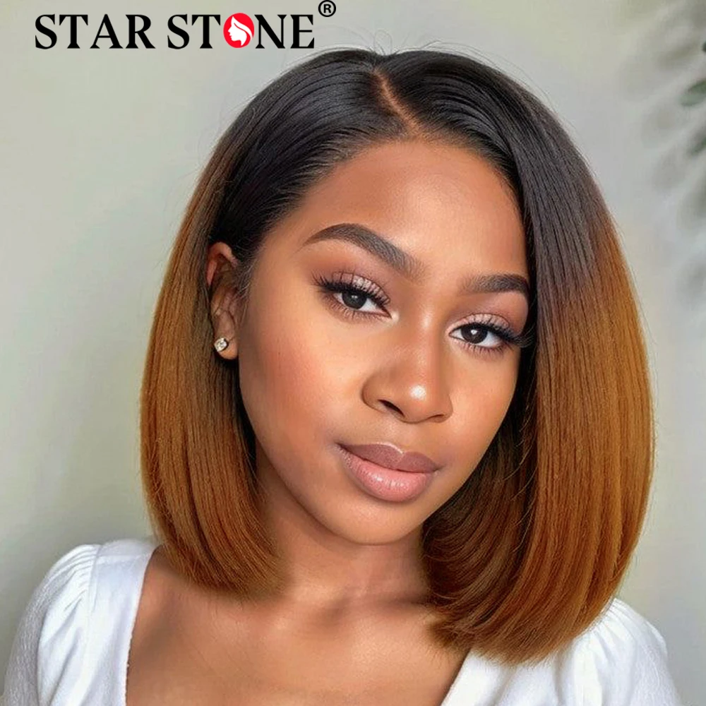 

Ombre Brown Straight Short Bob Wigs 100% Human Hair Brazilian Hair For Woman 1b/30 Brown Color 13x4 Human Hair Lace Frontal Wig