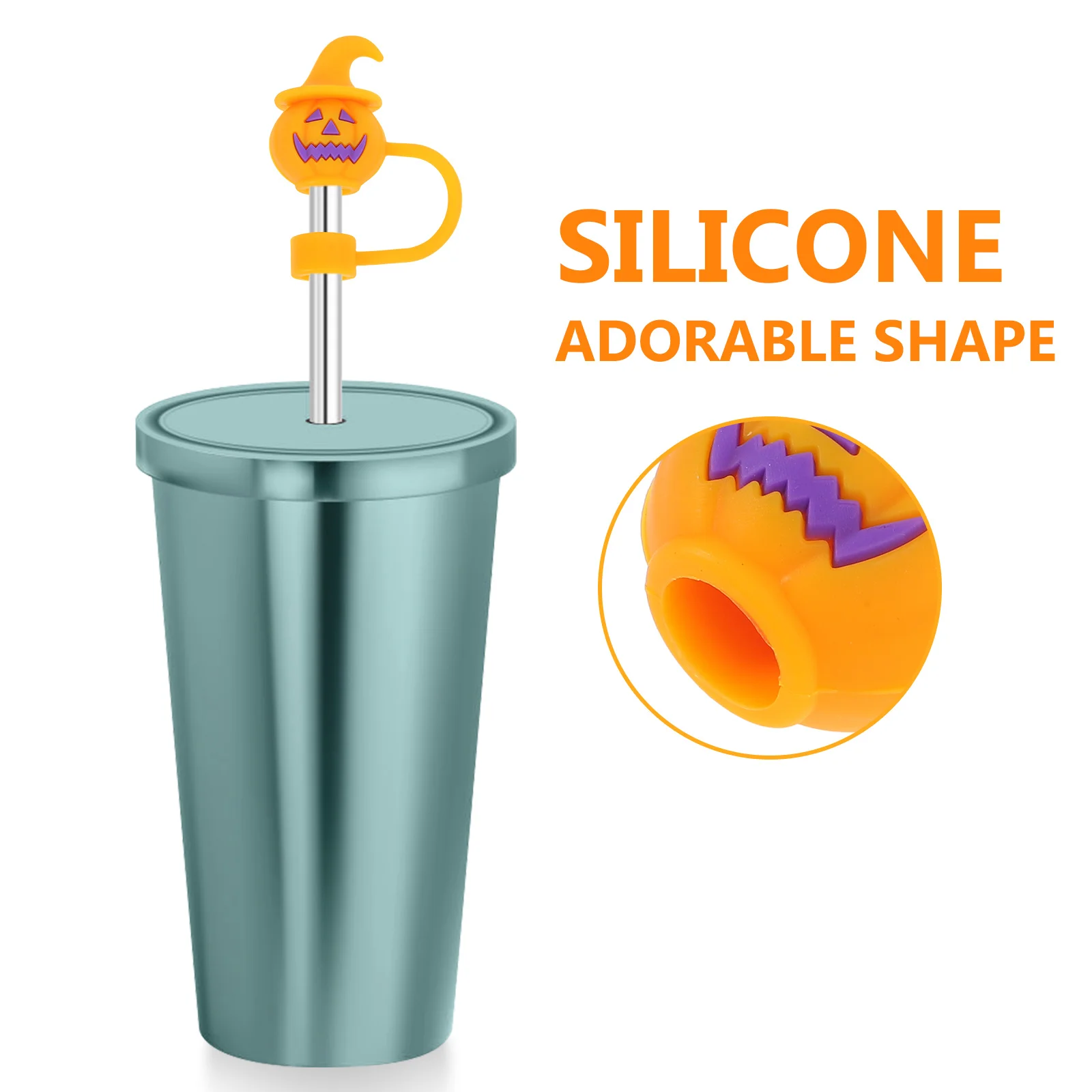 

4Pcs Halloween Silicone Straw Covers Reusable Drinking Straw Caps Decorative Tips Protectors Halloween Decor Tips Protector
