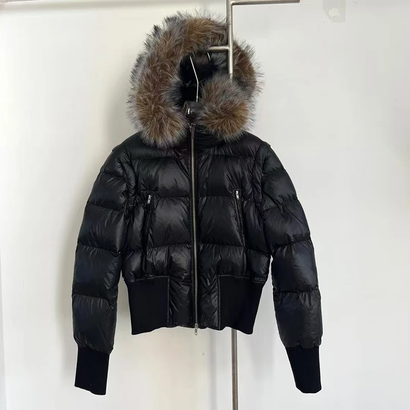 

Women's Detachable Fur Collar Waist-Fitted Down Jacket White Duck Down-Filled Insulated Jacket High Quality, New Style, 2025