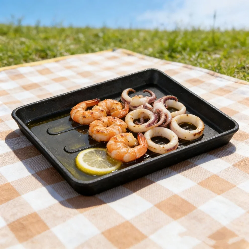 Square Cast Iron Grill Plate for For teppanyaki BBQ Griddle Use with Even Heat Distribution Iron Material Black Finish