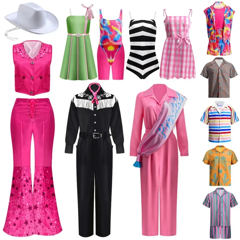 2025 New Movies Margot Robbie Women Barbi Dress Up Halloween Men Ken Ryan Gosling Cosplay Costume Teen Girl Vintage P wat160