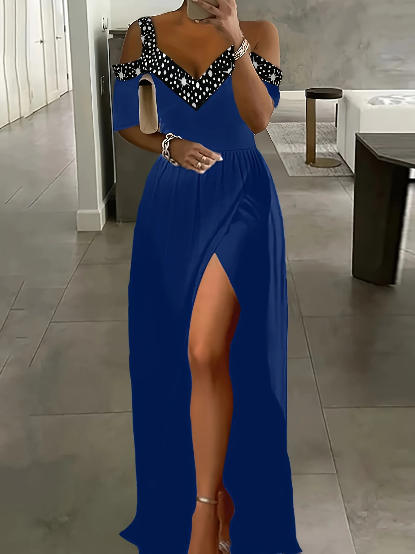 2024 Lente/Zomer Nieuwe Europese En Amerikaanse Vrouwen Wensen Off-The-Shoulder Haltermode Split-Jurk