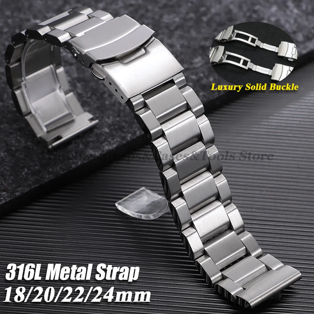 316L massives Edelstahl-Uhrenarmband 18 mm 20 mm 22 mm 24 mm Band für Seiko für Rolex für Omega Luxus-Faltschließe-Armbänder