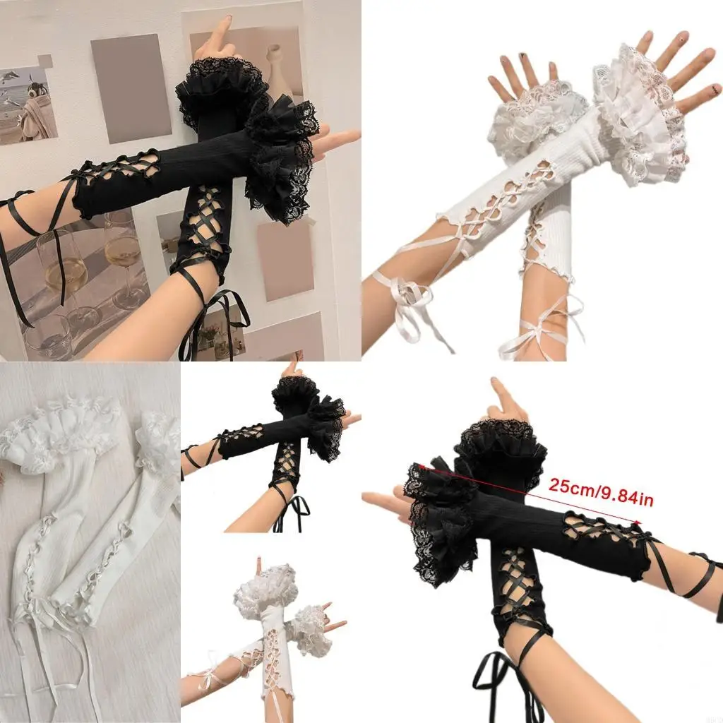 M6CD Multiuse Lace Arm bao gồm tay áo cà vạt cho phụ nữ cho phụ nữ đạo cụ anime