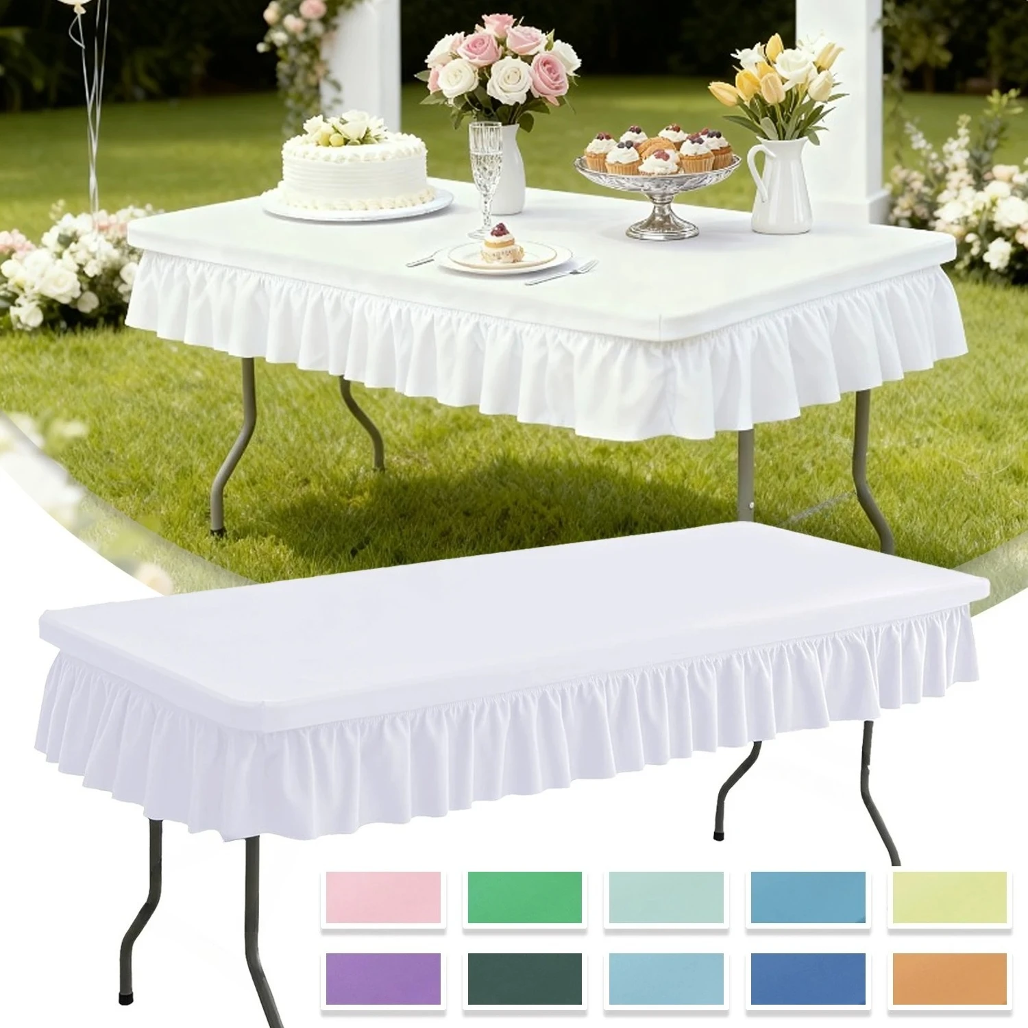 

Rectangle Table Skirts Polyester Fitted Table Cover Solid Color Tablecloth Cover Party Wedding Banquet Event Decoration 테이블 스커트