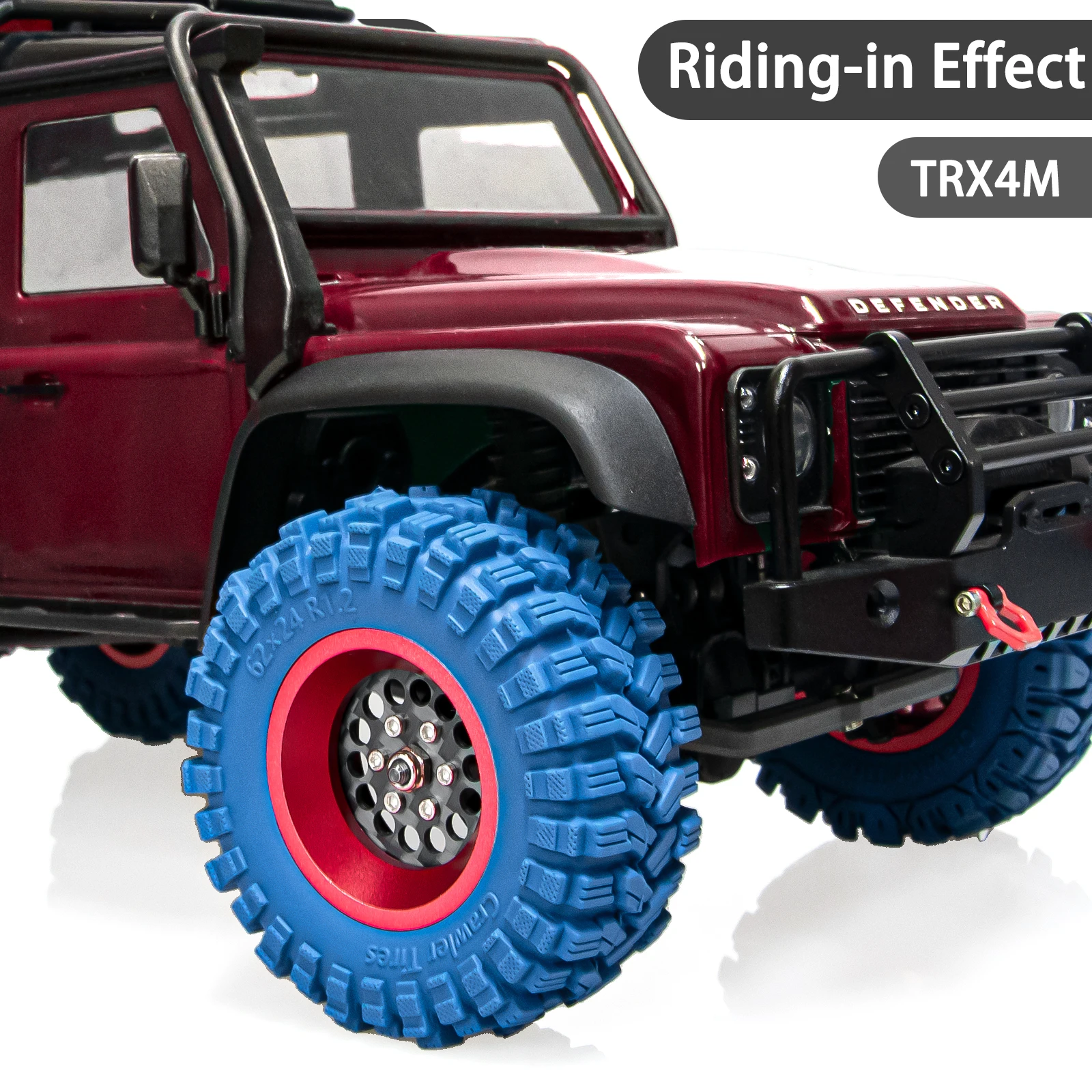 Obręcze kół z włókna węglowego OKHL 1.2 cala, kolorowe, z gumowymi, niebieskimi oponami do modeli RC Crawler 1/18 TRX4M, 1/24 FCX24, SCX24, zestaw do tuningu.