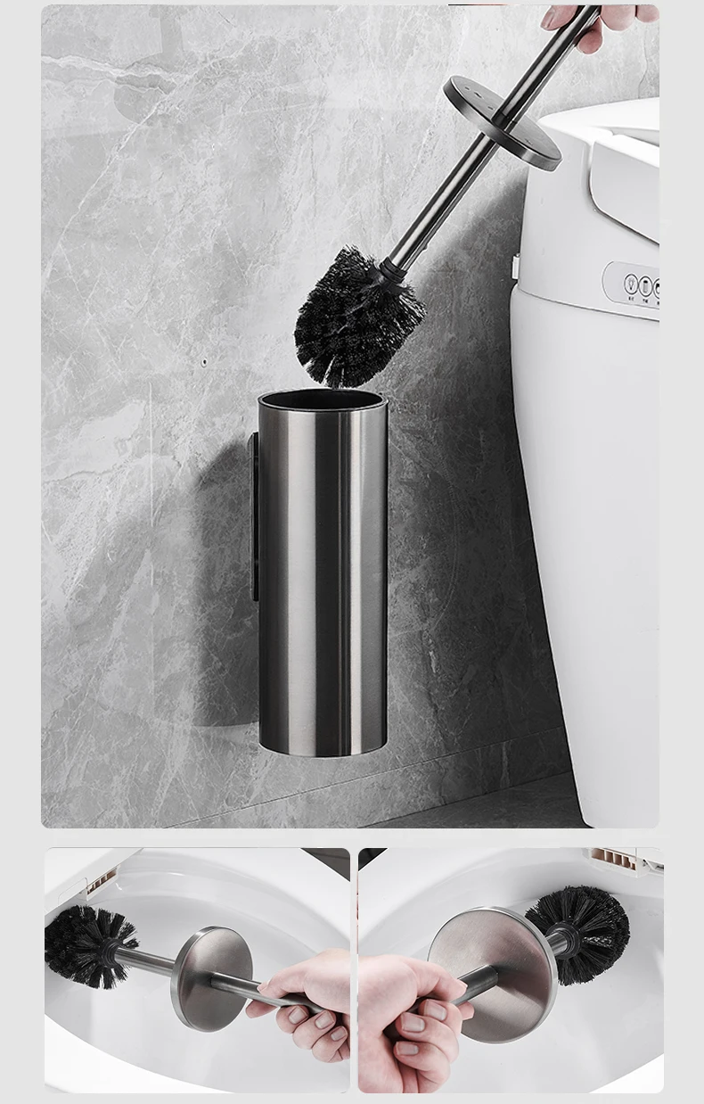 Toilet Brush High Quality Wall Mounted 304 Stainless Steel Cleaning Tools No Drill Bathroom Accessories WB8713