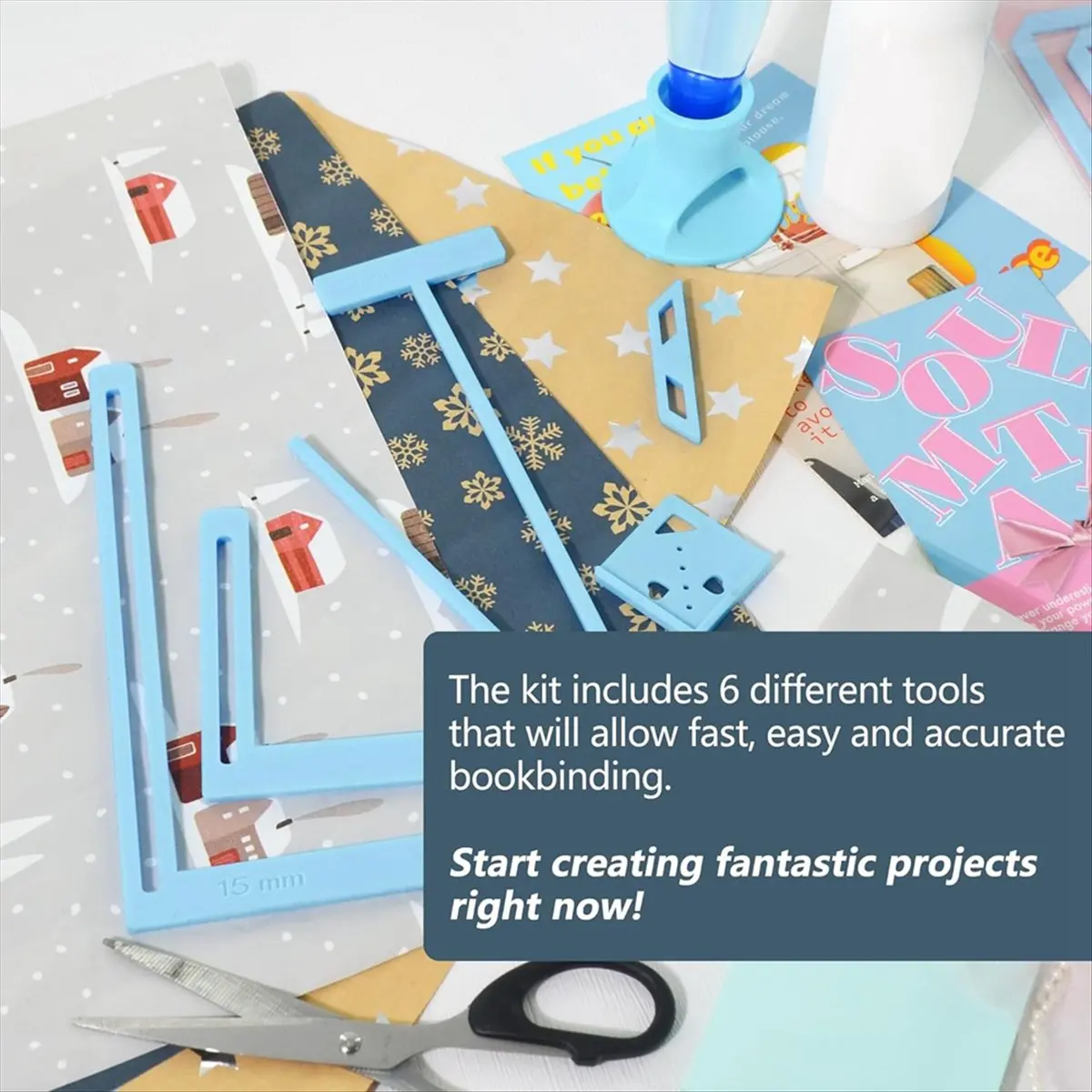 FTGT-6Pcs Bookbinding Easy Scrapbooking Tool for , Great Stencils and Cutter Guide Kit Can Be Made Into Notebook Blue
