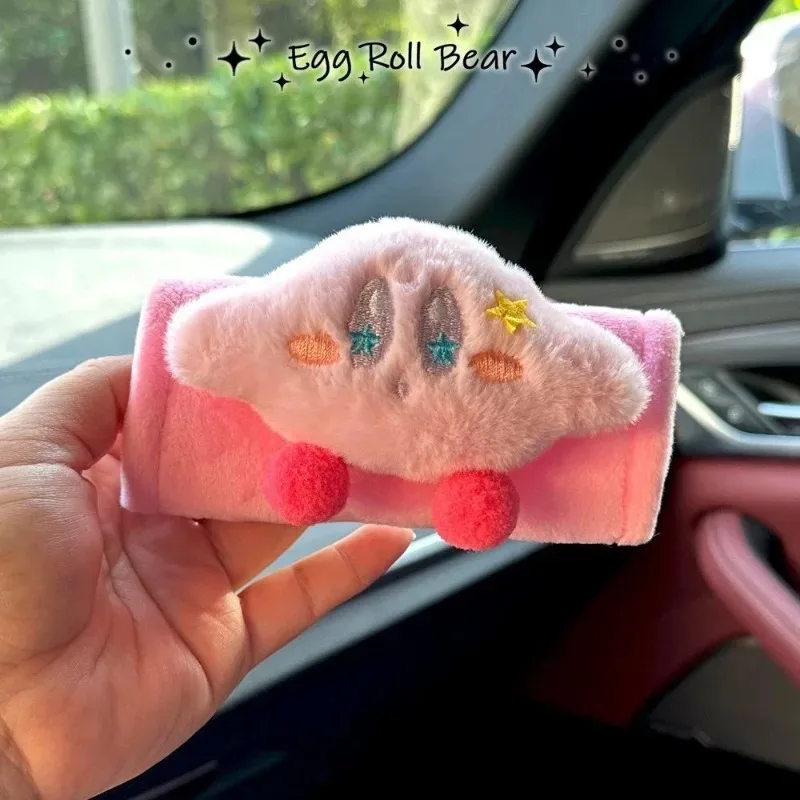 Kawaii كيربي مسند ذراع السيارة غطاء من القطيفة للنساء الكرتون سقف مسند الذراع الأمامي الغطاء الواقي قبضة السيارة المضادة للاحتكاك الداخلية هدية #3