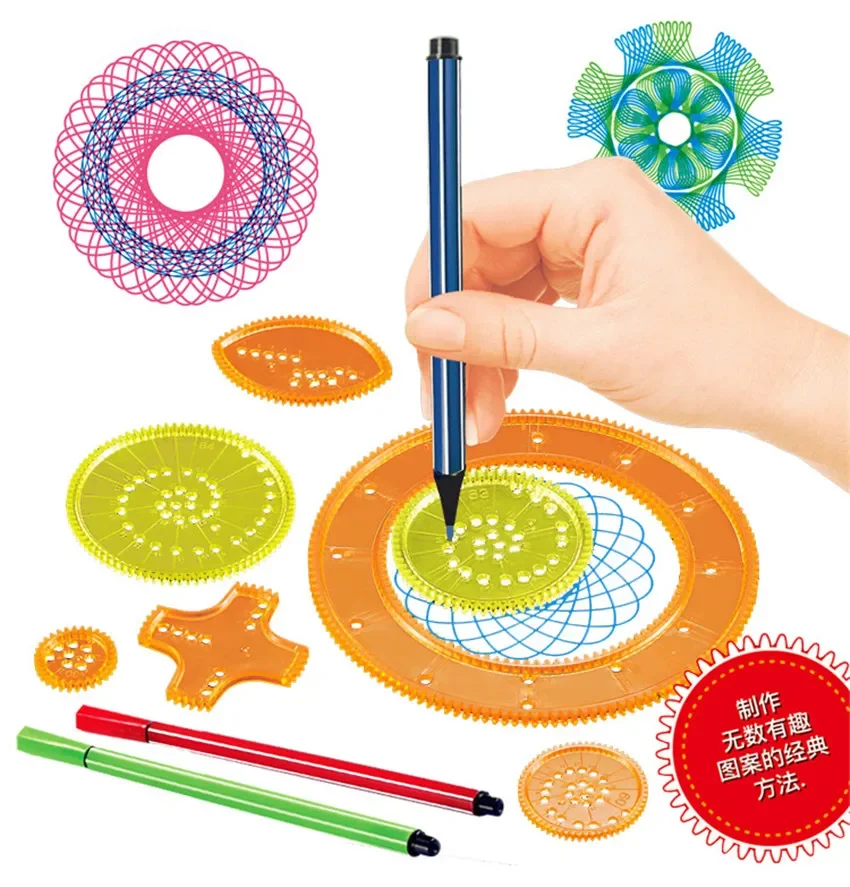 27Pcs Spirograph Drawing Toys Set Montessori Toys Interlocking Gears Wheels with Pens Spiral Design Painting Geometric Ruler Toy