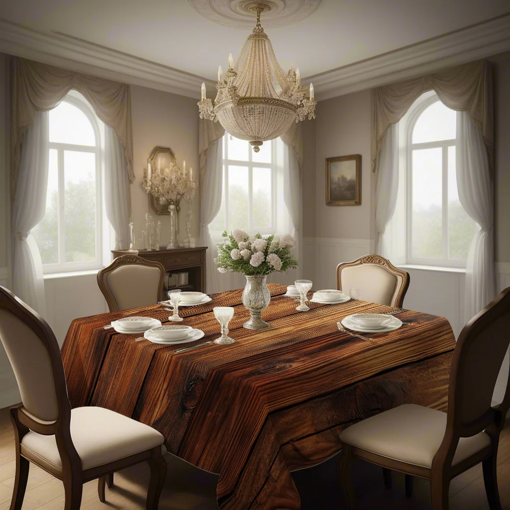 One square tablecloth with wood-grain pattern print, stylish and perfect for a restaurant.zyc