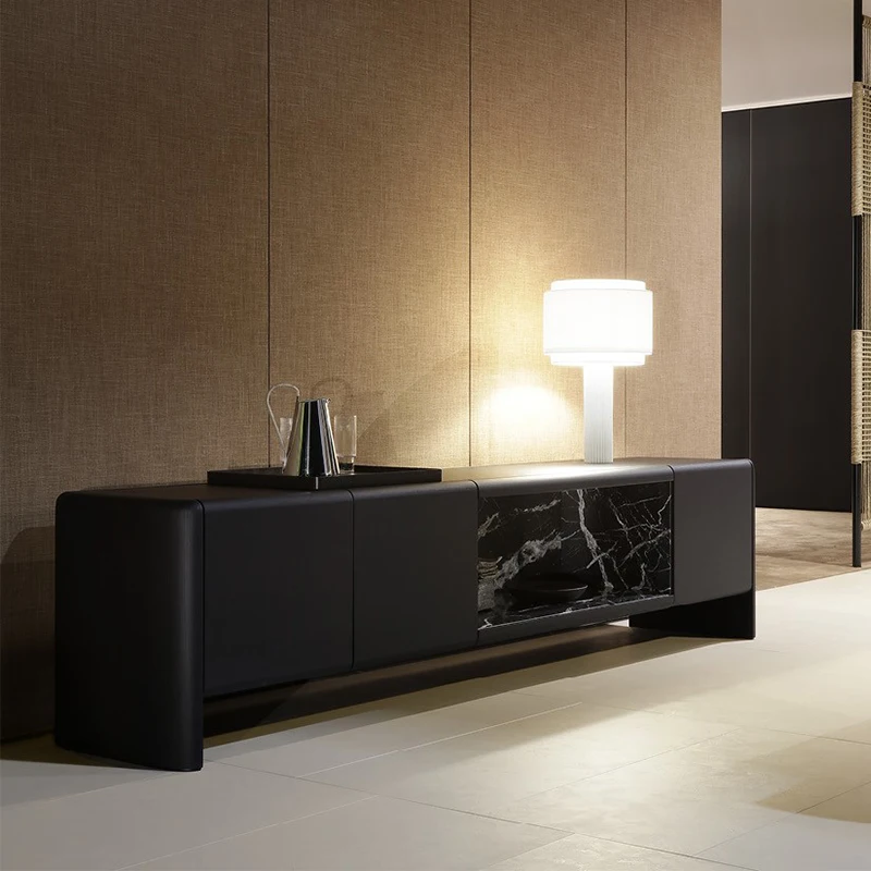 High-quality furniture factory custom-made/ODM modern style cabinet black solid wood splicing marble
