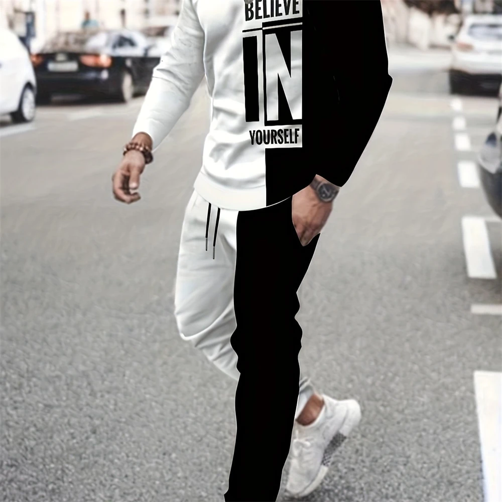 

Believe in Yourself Men's 3D Printed Long Sleeve and Pants Set Casual Streetwear Two Piece Clothing Set 2024 Fashion Men Clothes