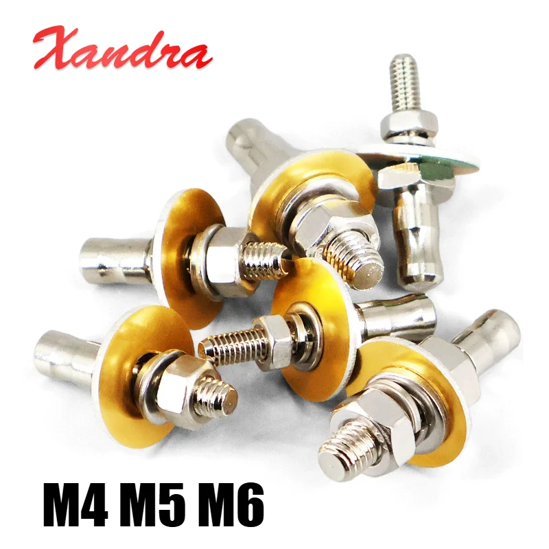 M4 M5 M6 Grounding Pole Terminal Adapter Pure Copper Nickel Plated Medical Equipment Yellow Green Grounding Wire Post Connector