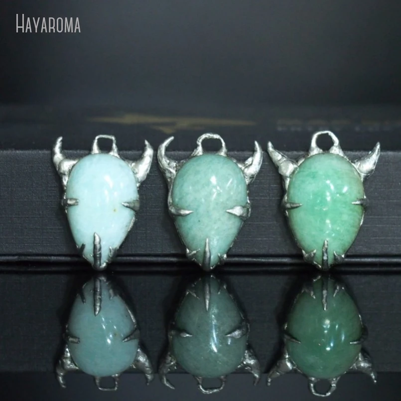 10Pcs Wholesale  Handmade Jewelry Soldered Demon Horn Drop Shape Teardrop Tin Amazonite Pendant PM48730