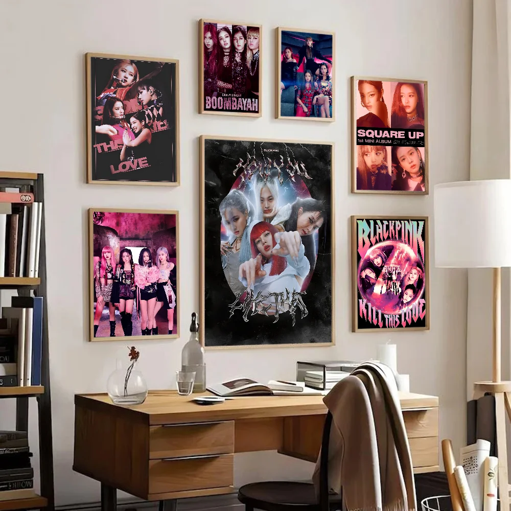 B-BLACK-p-pink Kpop DIY Sticky Poster Whitepaper Prints Posters Artwork Vintage Decorative Painting