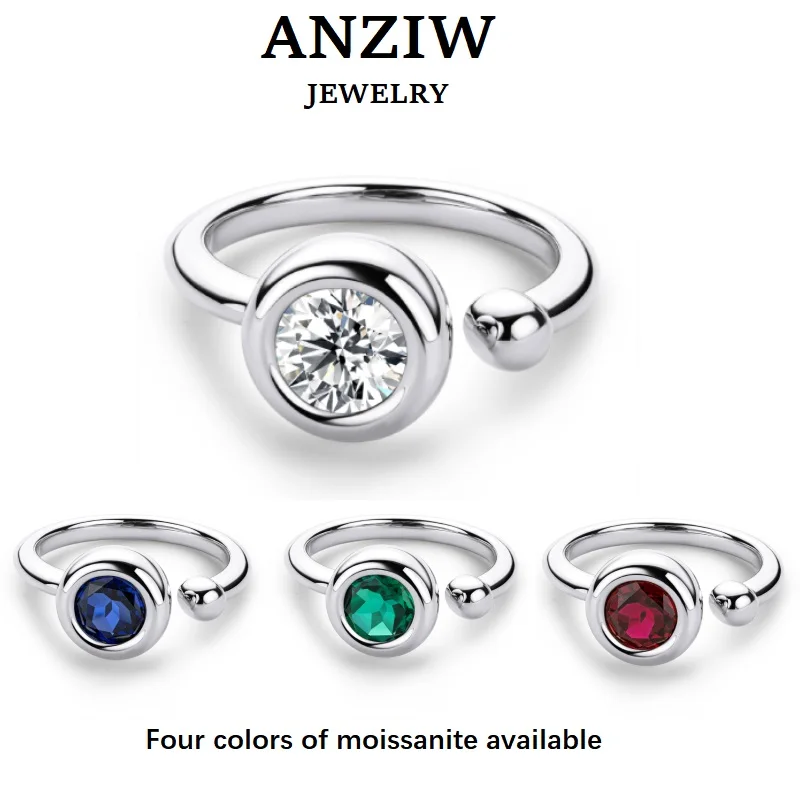 

ANZIW 1.0CT D Color Moissanite Opening Ring Solitaire Band Solid 925 Sterling Silver Adjustable Women Party Wedding Jewelry Gift