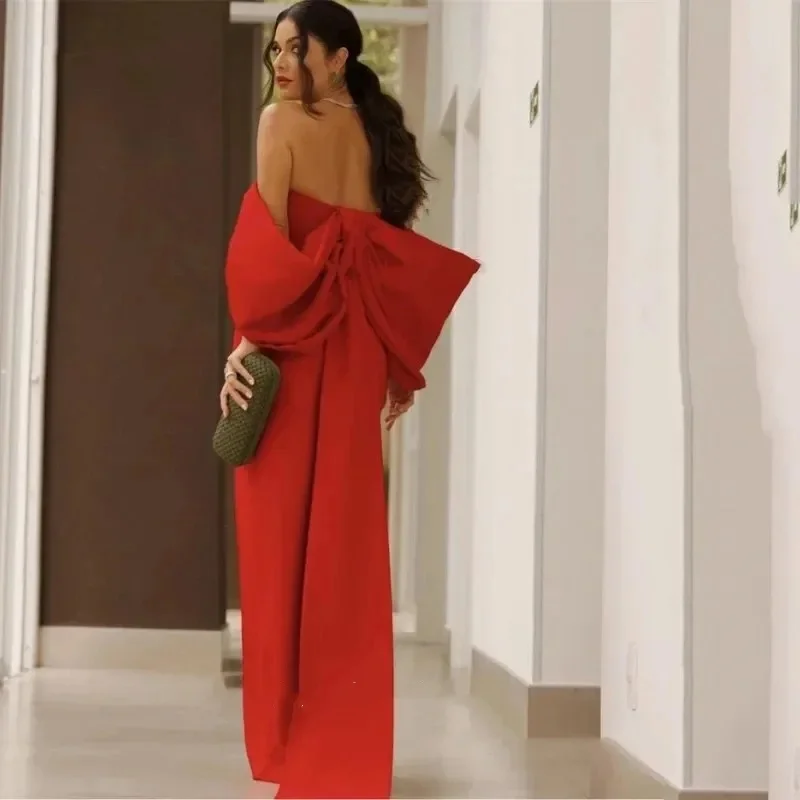 Sexy Satin Evening Dress Cuffed Shoulder Half Sleeve Floor-Length A-Line High Slit Cocktail Dress Ball Dress