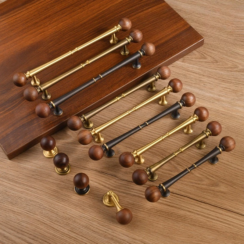 French Vintage Coffee Bronze Brass Handle Solid Walnut Drawer Pull Luxury Wardrobe Shoe Cabinet Cupboard Door Hardware Knob