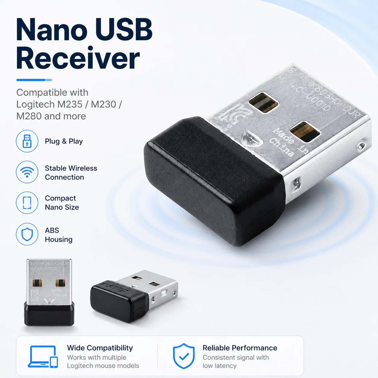 USB Nano Receiver for Logitech M235 M230 M280 Wireless Mouse Keyboard 2.4G Replacement Receiver Adapter
