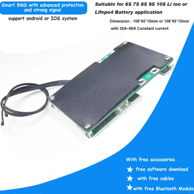 10S 36V Li ion Battery Smart Bluetooth BMS with 20A 30A 40A or 60A constant working current for for electric bike PCB  42