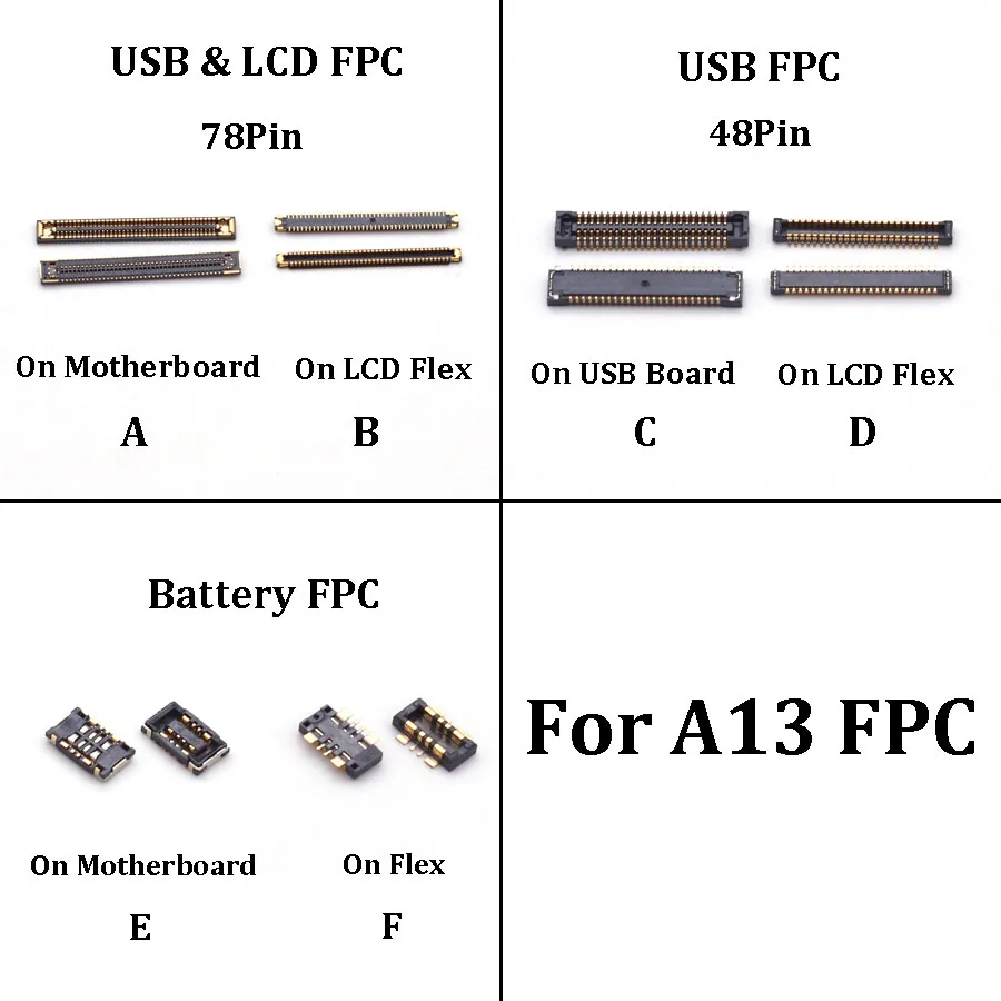 2-10Pcs 48 78 Pin LCD Display FPC Connector On Motherboard For Samsung A13 4G A135F A135U A13 5G A136 B Battery USB Charger Plug