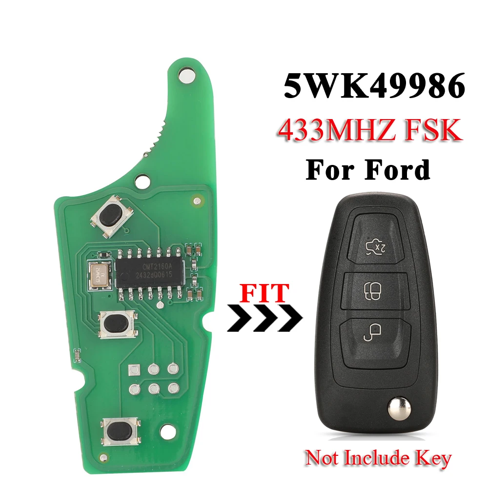 jingyuqin 5WK49986 Remote Car Key Board Fob 433MHZ FSK For Ford Focus MK3 and T6 Ranger Replacement