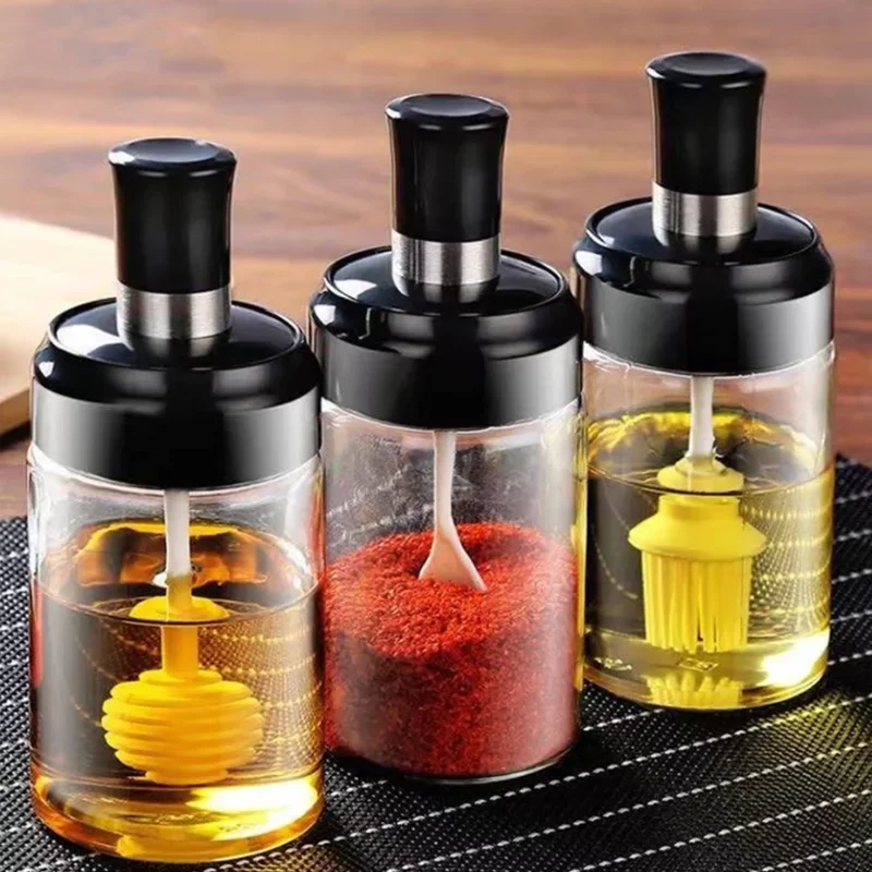 2 in 1 Spice Jar Cap Sealed Cruet Condiment Seasoning Jars Lid Spoon for honey/oil/Pepper Bottles Salt Shakers Kitchen Storage