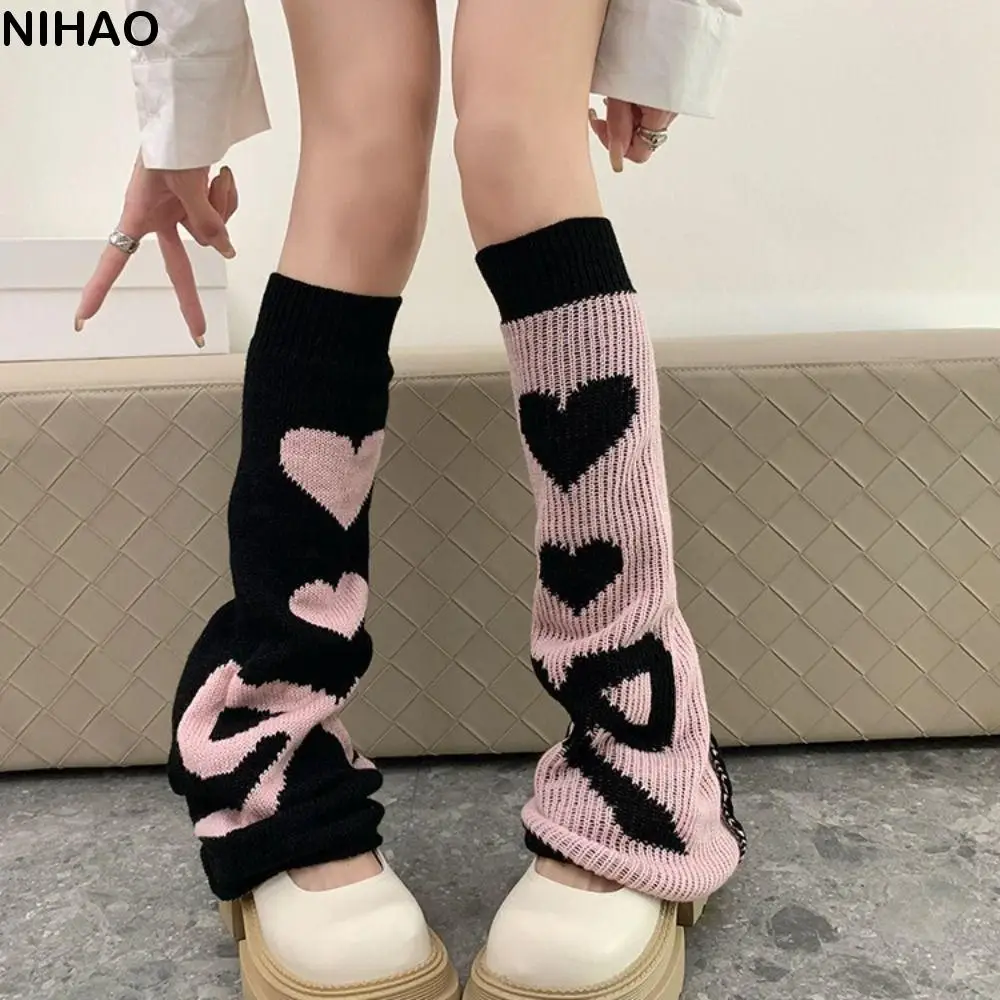 Heart Shape Ruffle Socks Knee High Foot Cover Knitted Leg Warmers Reversible Sweet Cool Asymmetric Socks Streetwear