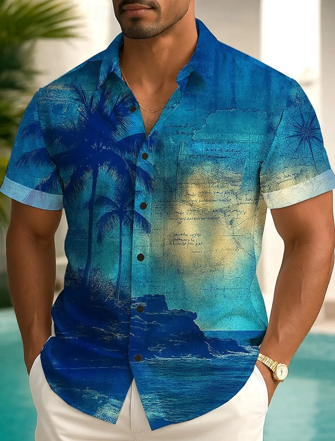 

Мужская летняя гавайская рубашка с тропическими растениями кокосовой пальмы, рубашка на пуговицах, рубашка Aloha с коротким рукавом, гавайская праздничная пляжная одежда