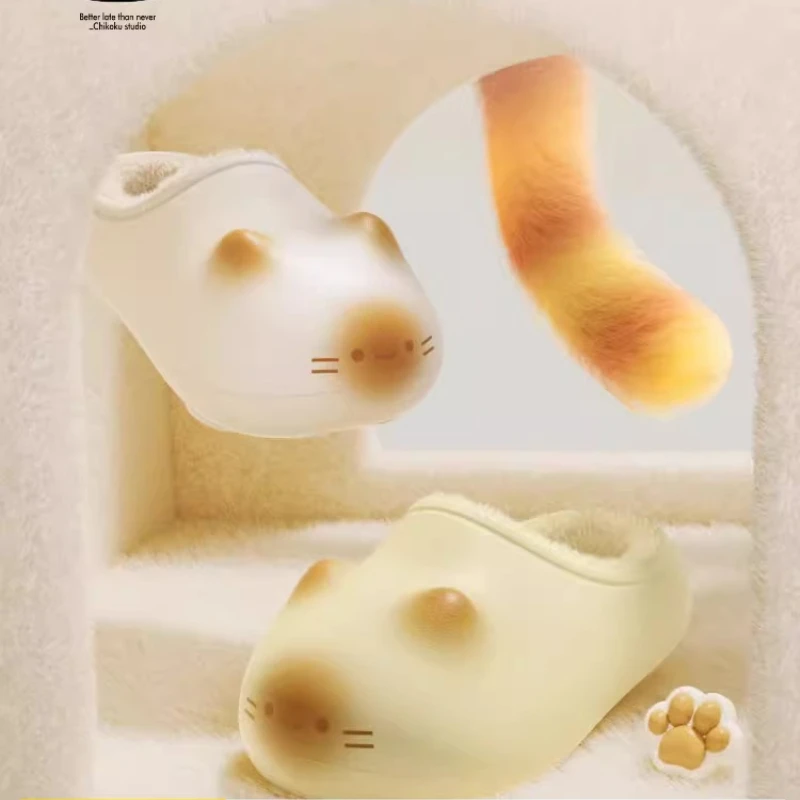 

Женские зимние хлопковые тапочки с милым принтом кошачьих лапок, теплые домашние водонепроницаемые тапочки с мягкой поддержкой свода стопы, в стиле парных моделей для мужчин и женщин